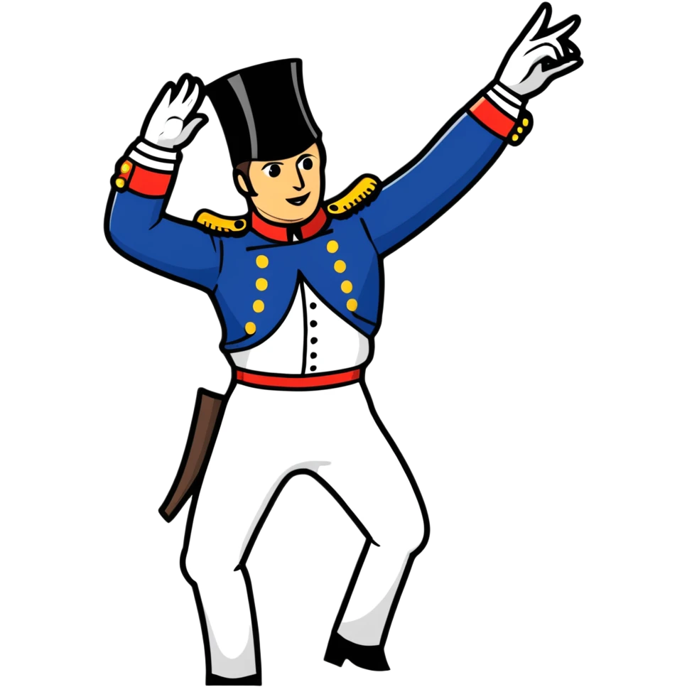 Napoleon Bonaparte in his iconic military uniform and bicorne hat dancing the Macarena dance emoji