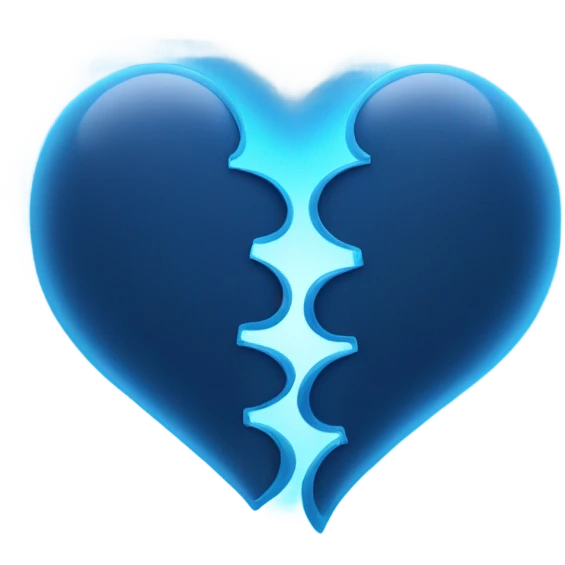 Blue glowing neon 2 halves of the heart emoji