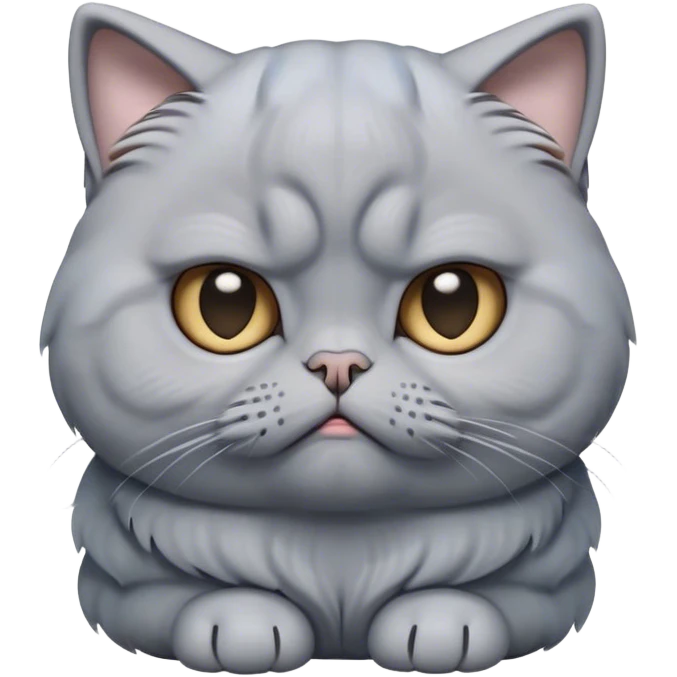 Cinematic Comical Grey Scottish Fold Cat Portrait Emoji, Head tilted with a scrunched, grumpy expression and adorable folded ears, sleek soft grey fur with subtle blue undertones, Simplified yet sharp features, highly detailed, glowing with a slightly sarcastic glow, high shine, poised but with a comically displeased demeanor, stylized with an air of playful disdain, focused yet unimpressed, soft glowing outline, capturing the essence of a grumpy yet endearing kitty with the classic Scottish Fold charm, so lifelike it feels like it could give you an exaggerated sigh and a disapproving stare at any moment! emoji