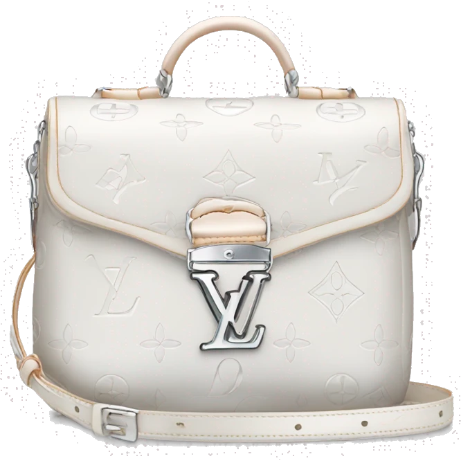 White Designer Louis Vuitton bag with silver monogram and silver trim emoji