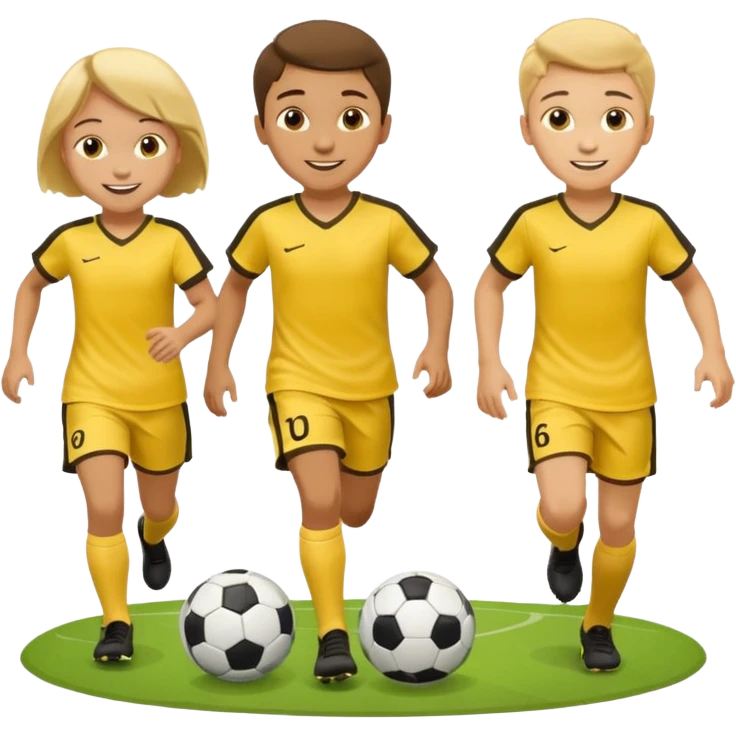 kids play soocer in yellow dress, boys emoji
