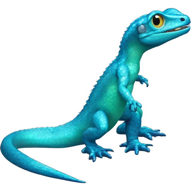 Cyan Shiny Glossy Lizard-Reptile-Raptor-Fakémon with dark-blue patterns Full Body emoji