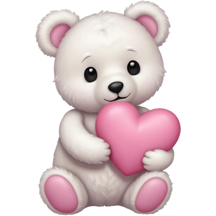 white teddy bear with pink bow hugging pink heart emoji