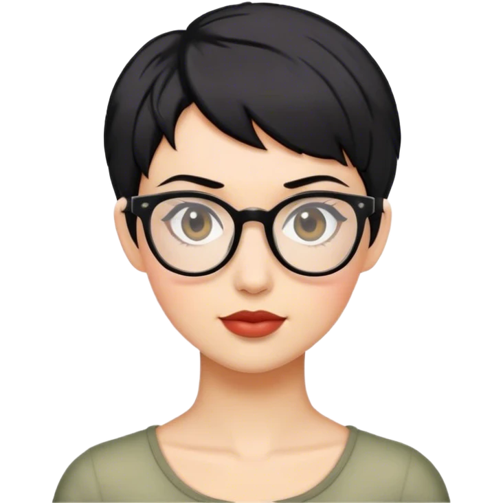 woman pixie cut black hair with glasses emoji