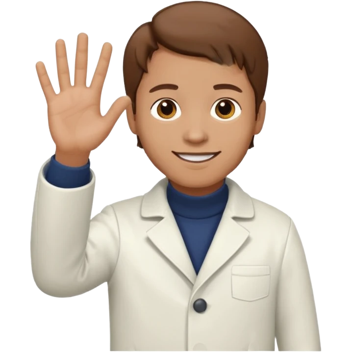 Radiografía de mano sostenida por un hombre con bata blanca  piel clara cabello café saludando emoji