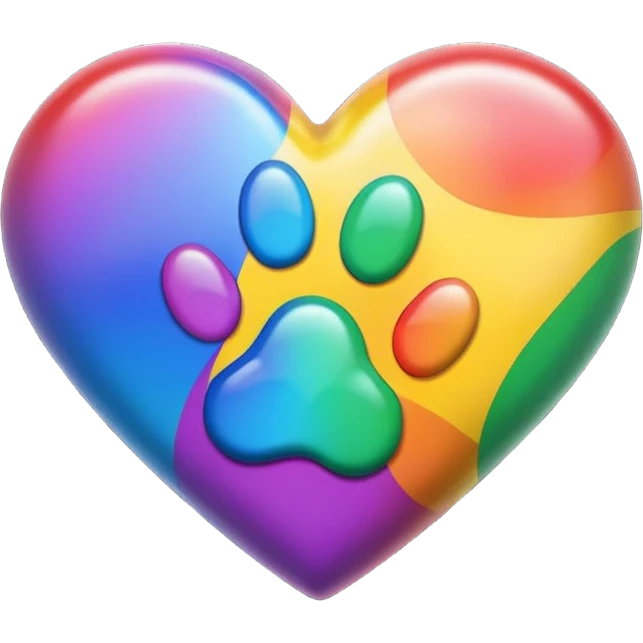 rainbow pride heart with a paw print on top, glossy look, no text emoji