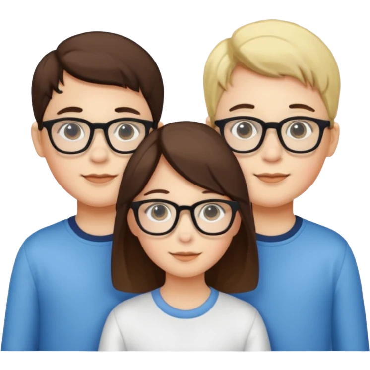 Triplets, one girl, two boys with glasses emoji