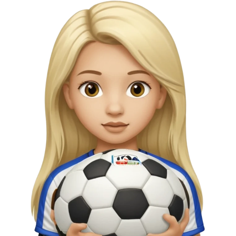 A girl with long light blonde hair with long eyelashes that looks around 13 years old with a soccer ball make her lips lined emoji