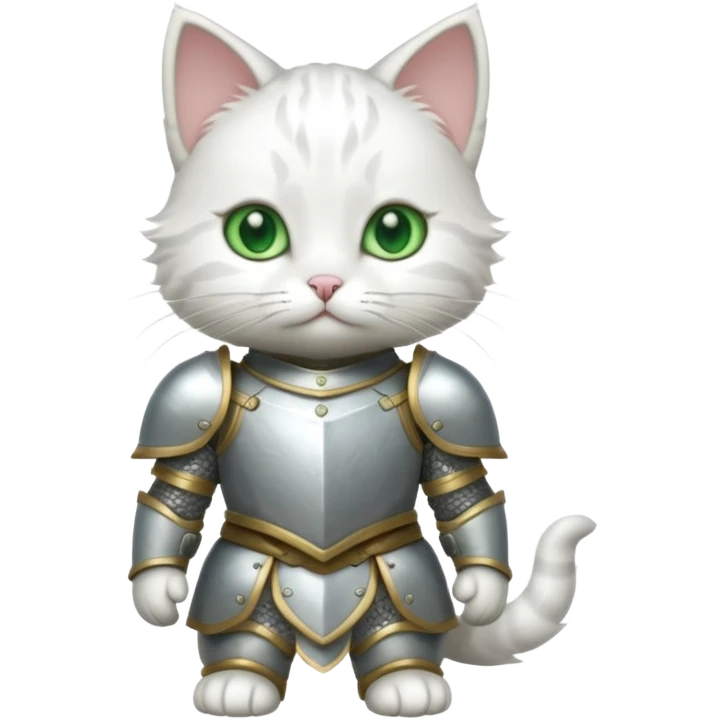 baby white cat in armor, full body emoji