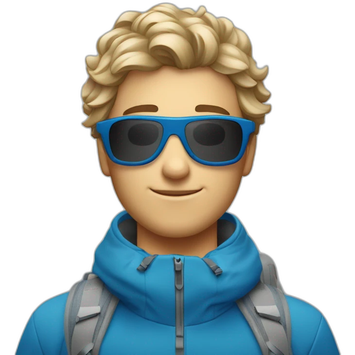 Un jeune homme blanc avec les cheveux bleus et des lunettes de ski emoji