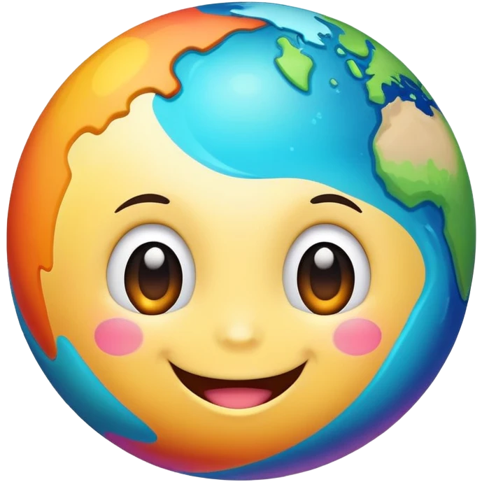 colorful planet with cute smiling face, happy expression emoji