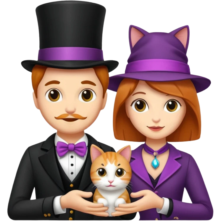 magician couple and their pet cat emoji