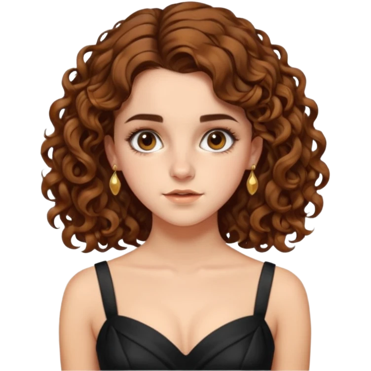 very beautiful italian girl, looking a bit like Emma Watson, with curly and big volume bright brown hair, and a golden piercing rink in nose on left side, dressed in a beautiful sexy dress emoji