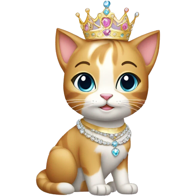 Sparkly princess-cat with tiara and necklace full body emoji