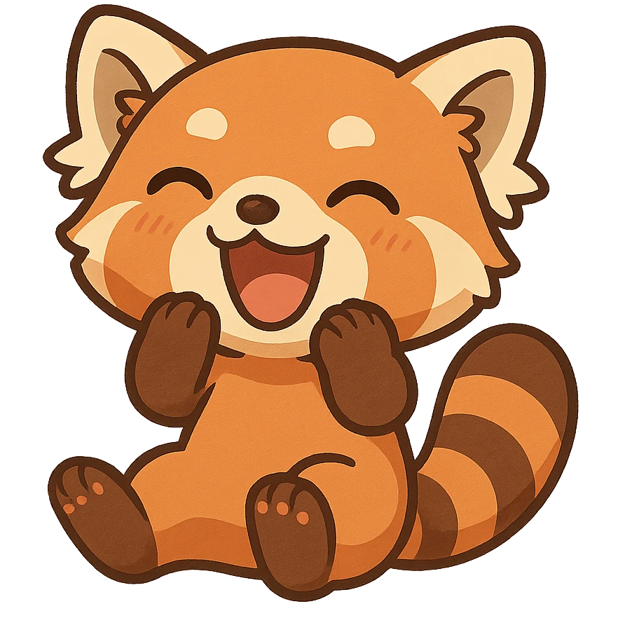 a red panda laughing, cute and chibi style emoji