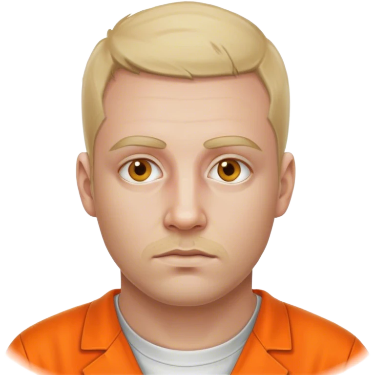 portrait of white skin American prisoner in an orange uniform. very realistic and detailed emoji