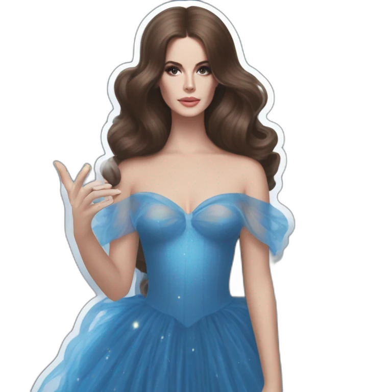 Lana Del Rey casting a spell com um vestido transparente azul cintilante tomara que caia rasgado emoji