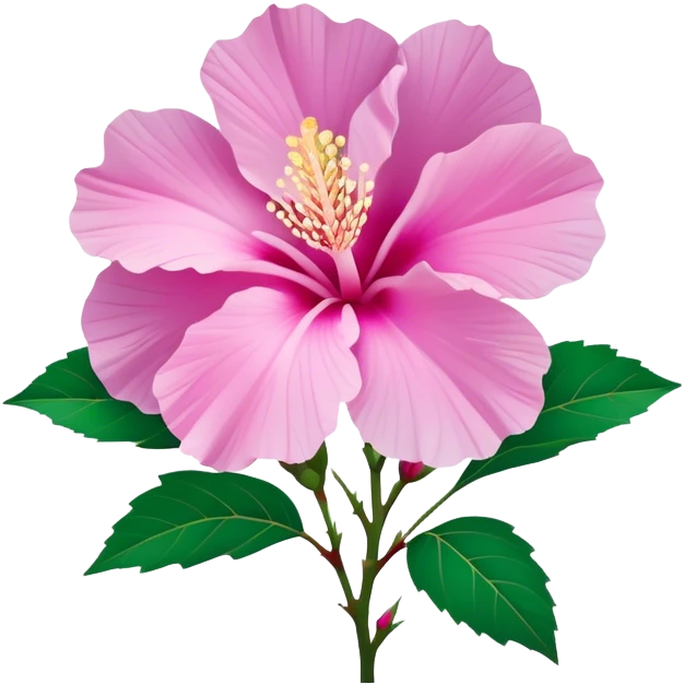 Cinematic Realistic image of a Mugunghwa flower (Rose of Sharon), rendered with delicate petal textures and vibrant pink hues, set against a minimalist background with gentle, diffused lighting that highlights its national significance emoji