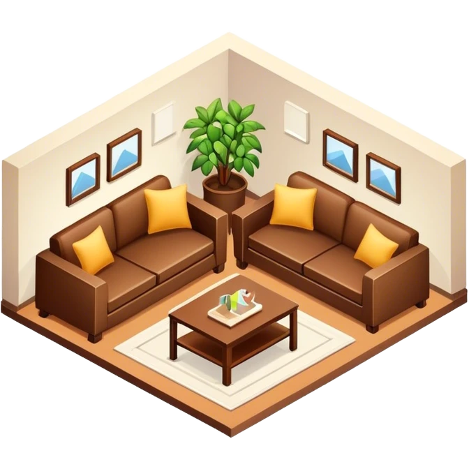 Isometric furniture factory, with sofa sign on the top emoji