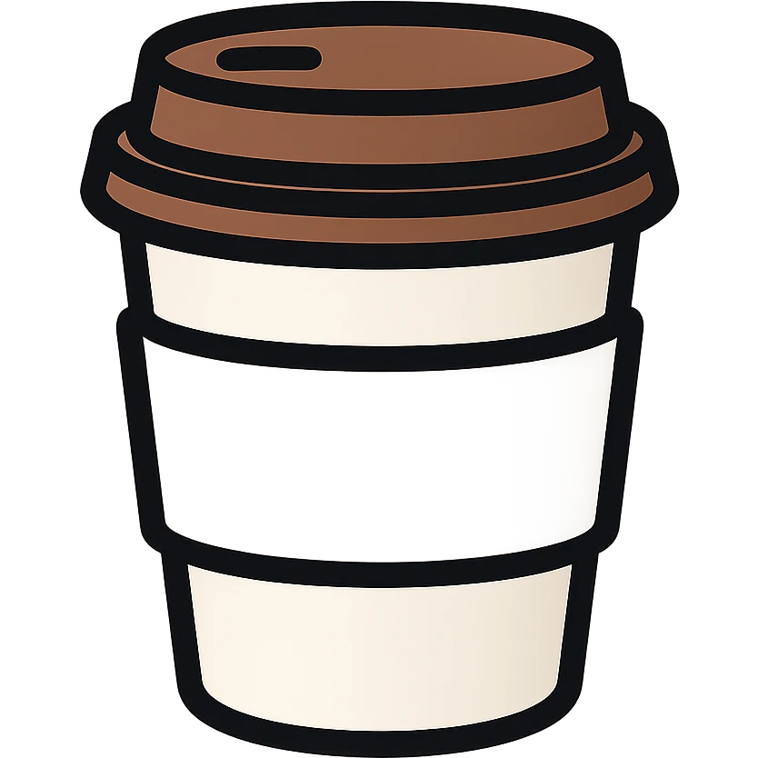 Make a closed coffee to-go cup like the reference, but a little smaller and with no emoji or logo in the middle. Use a white sleeve. Keep the same style and colors as the reference. emoji