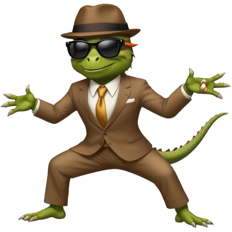 capitalist iguana banker godfather with black sunglasses breakdance startling emoji