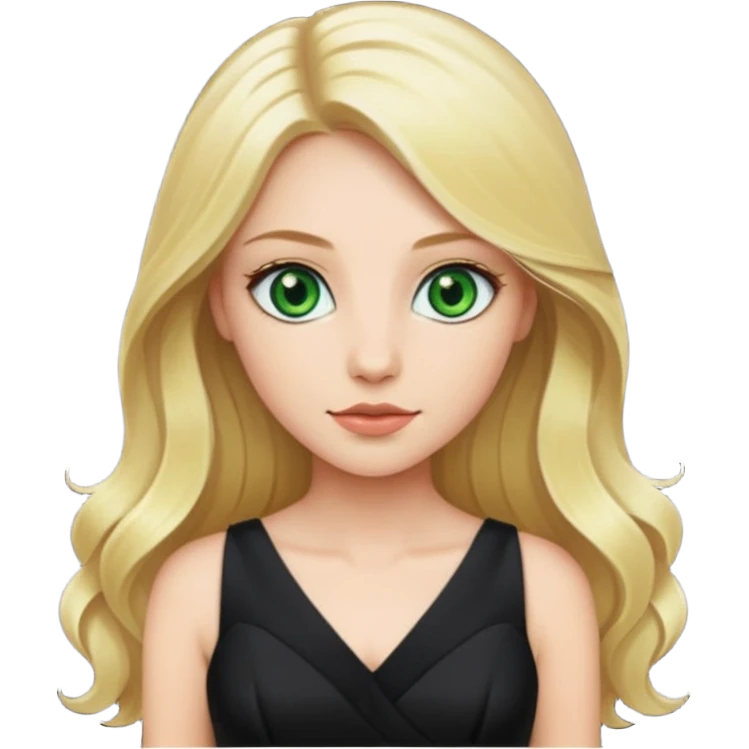 Woman with green eyes  and long blonde hair wearing a black party dress emoji