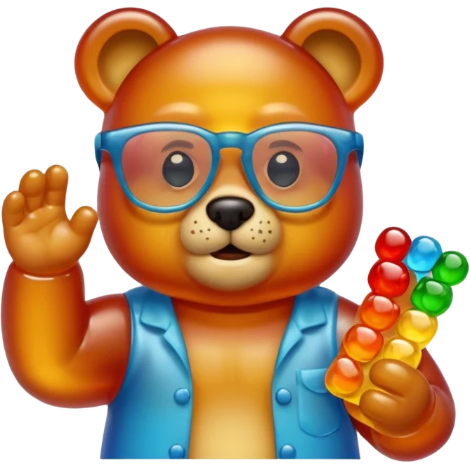 gummy bear with glassess, only head and arm emoji