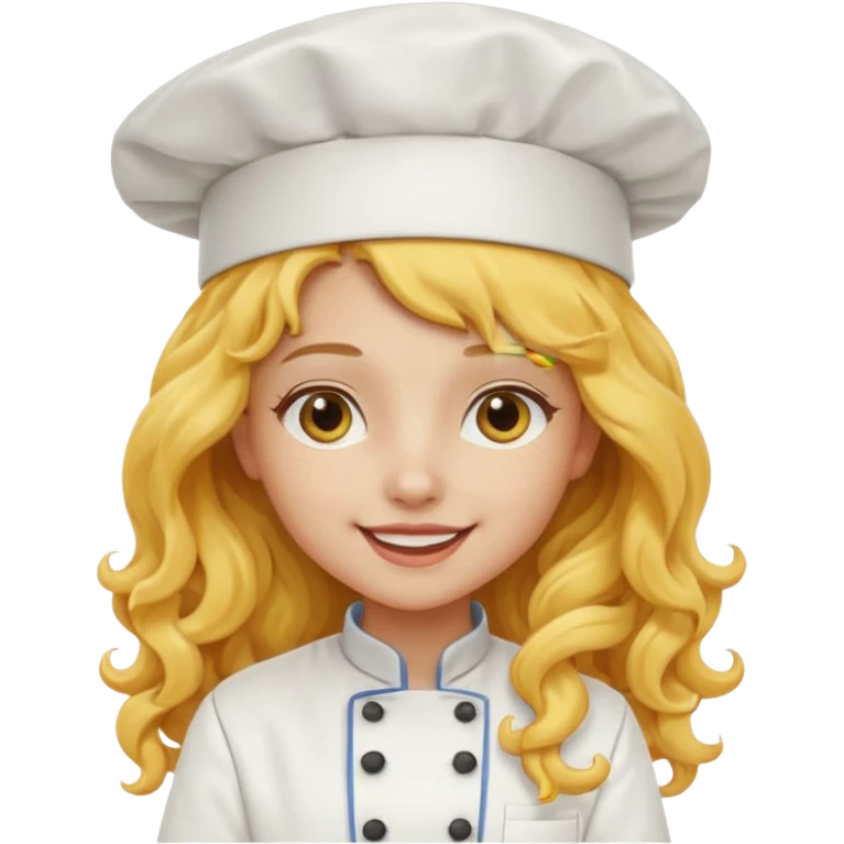 girl, yellow Long curly hair, happy, wearing chef uniform and chef hat emoji