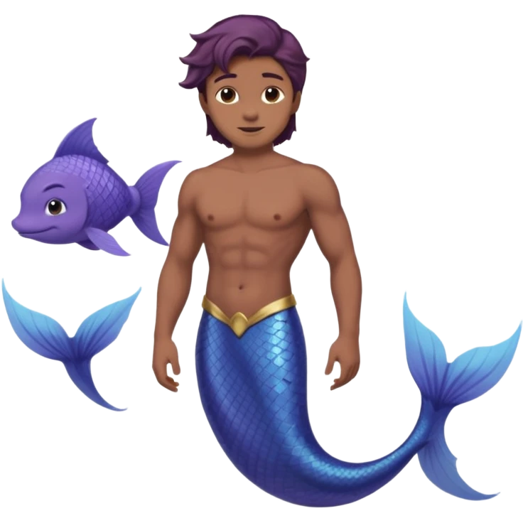 merman with brown hair brown eyes and medium to dark skin tone with a blueish purple tail and not insanely muscular  emoji