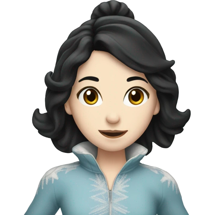 ice skater with black hair and pale skin skating trough the ice emoji
