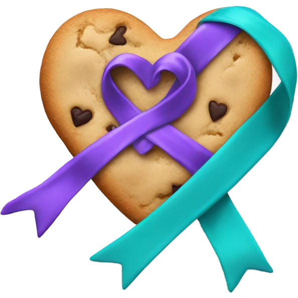 Cookie heart with purple teal awareness ribbon loop emoji