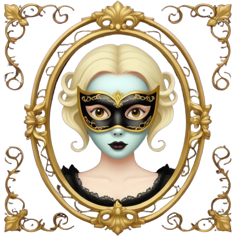 Spooky killer on mask on fancy mirror behind woman emoji