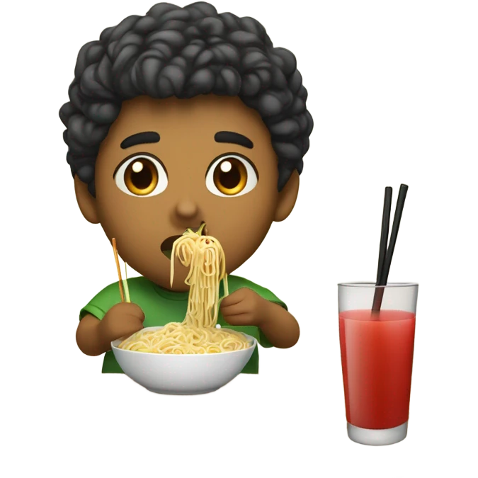 Student eating noodles and drinking juice emoji