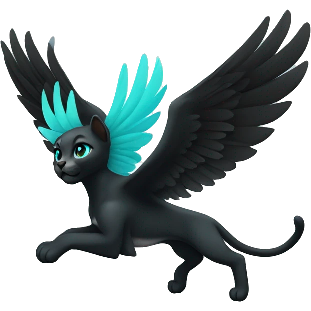 winged black puma with turquoise eyes flying emoji