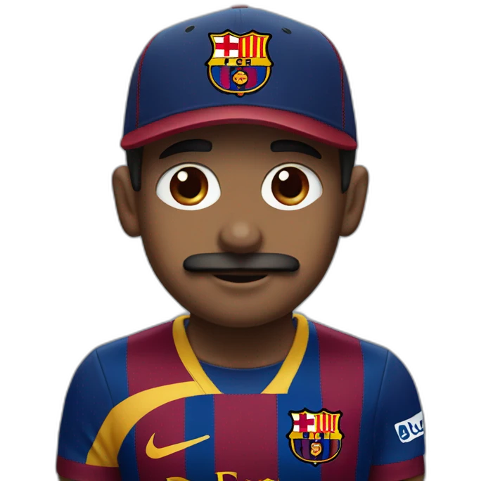 Brown boy with a moustache and a fc Barcelona cap emoji