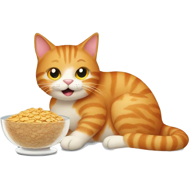 a ginger cat eating a bowl of cereal  emoji