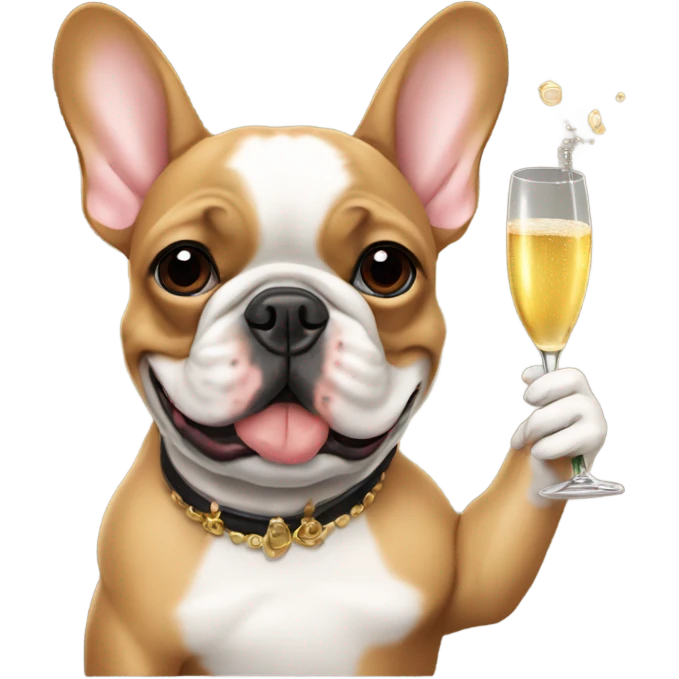 Red Fawn French bulldog drinking champagne  emoji