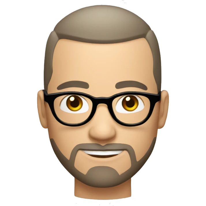 white skin male with a dark buzzcut and short beard, round glasses emoji