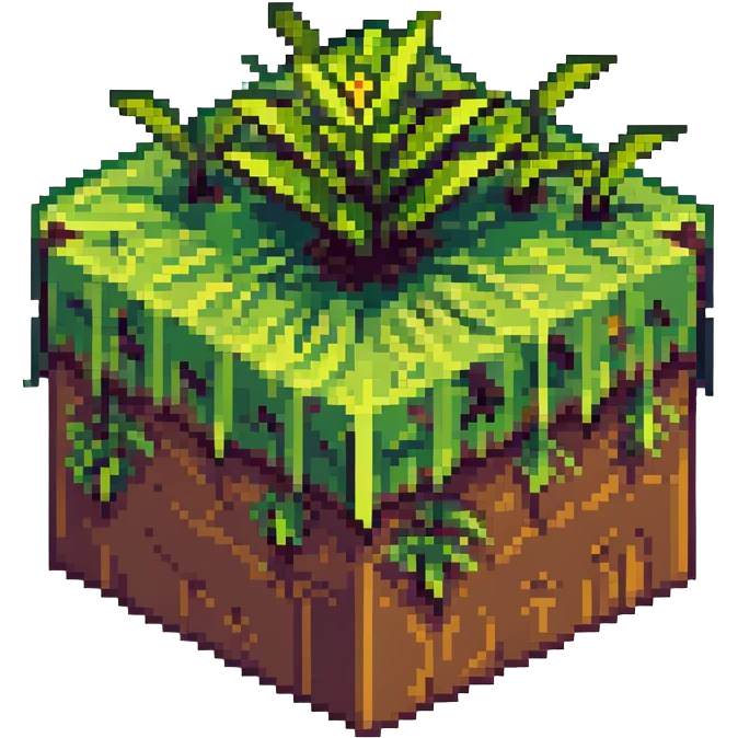 Minecraft grass block, square shape, brown and green, smooth, isometric emoji