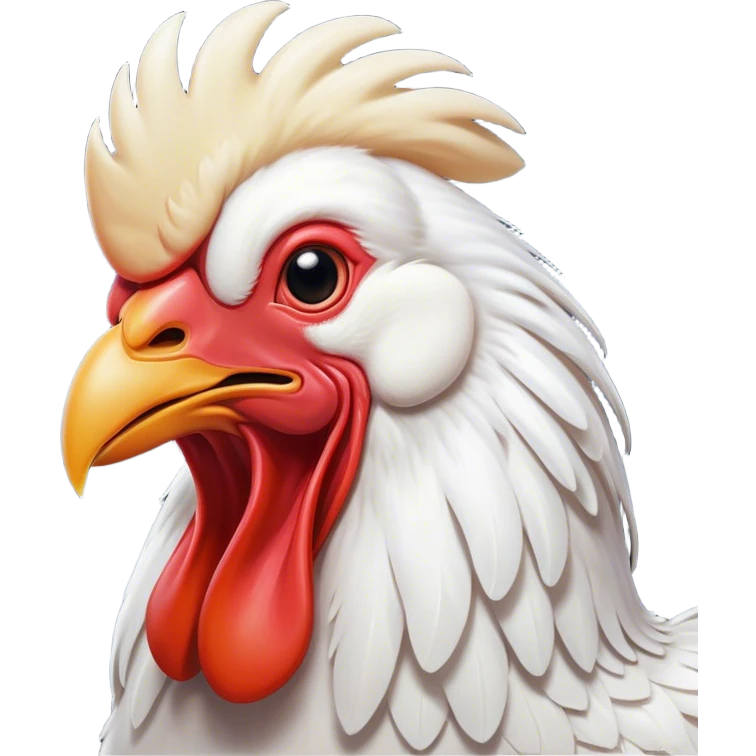 Cinematic Cute Yawning White Rooster Portrait Emoji, Head tilted slightly with a dramatic, wide-open yawn, showcasing a soft, downy white plumage with a crisp red comb and drooping wings, round eyes barely open in drowsy contentment, Simplified yet irresistibly adorable features, highly detailed, glowing with a soft, cozy glow, high shine, relaxed yet expressive, stylized with a touch of whimsy, bright and endearing, soft glowing outline, capturing the essence of a sleepy yet affectionate rooster, so drowsy it feels like it could stretch out of the screen and curl up for a nap! emoji