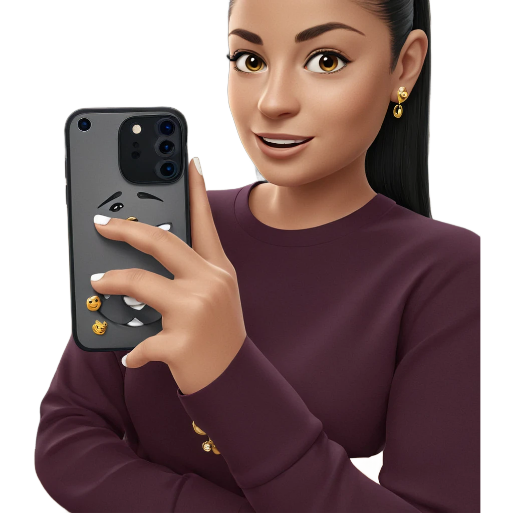 smiling girl with phone jewelry emoji