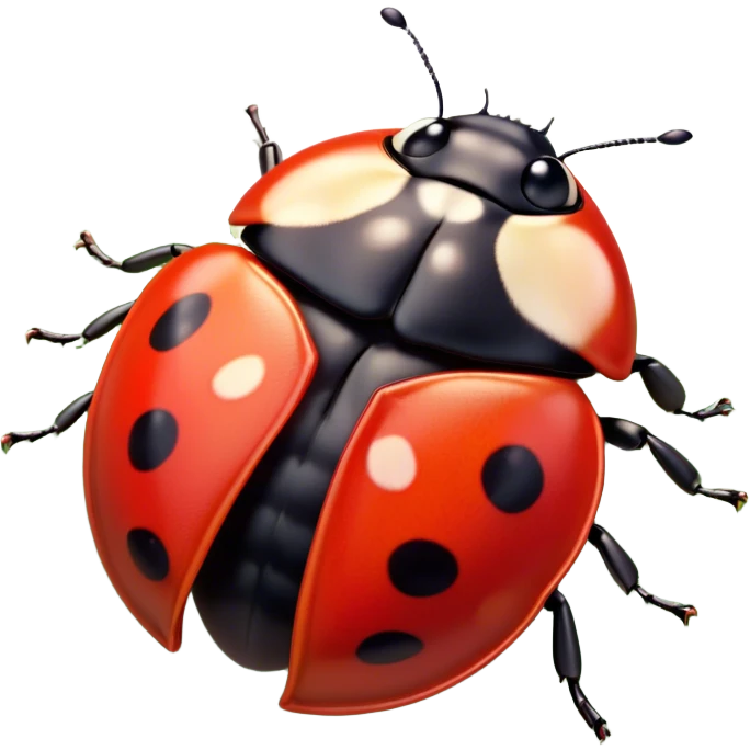 Beautiful and Majestic Ladybug Portrait Emoji, Head and body rendered in serene repose with a gentle, content smile, showcasing a tiny, perfectly rounded red shell with softly defined black spots and eyes gently closed in tranquil repose, Simplified yet exquisitely endearing features, highly detailed, glowing with a soft, drowsy red light, high shine, relaxed and utterly noble, stylized with an air of timeless garden beauty, soft glowing outline, capturing the essence of a beautiful and majestic ladybug that embodies the delicate charm of nature! emoji