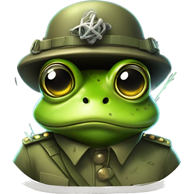 A radioactive humanoid frog in a military uniform with a petrified look on his face holding a large wire shooting sparks emoji