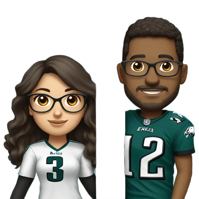 Dark brown hair female with glasses and male with light skin and light brown hair who are both eagles fan climbing up a pole emoji