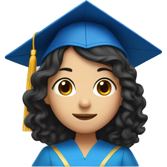 asian girl wearing blue graduation cap with long curly black hair emoji