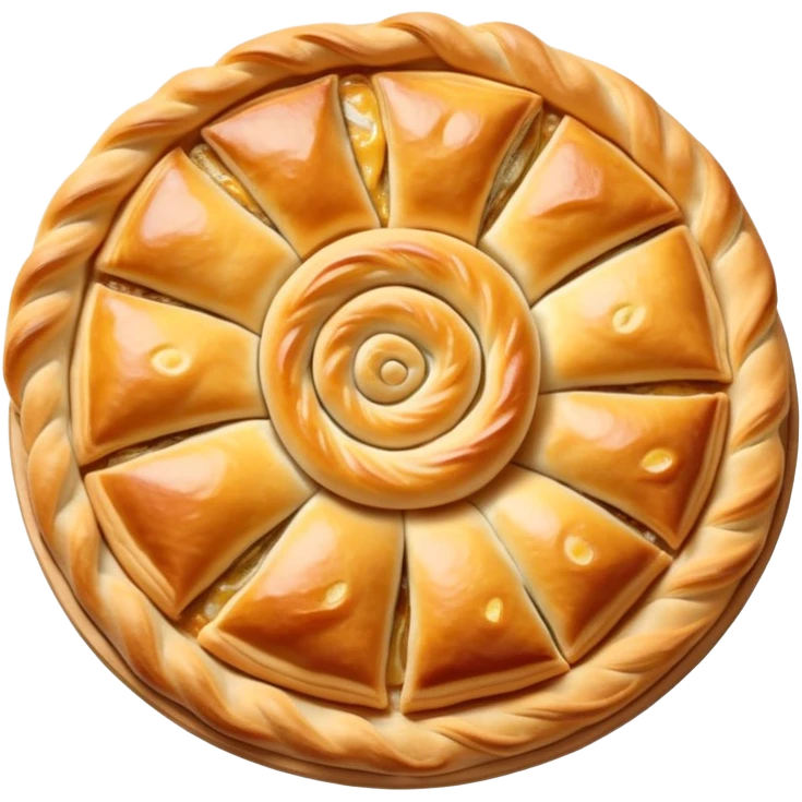 cinematic-realistic-burek-sa-sirom-dish-emoji,-showcasing-a-flaky-pastry-filled-with-cheese-rendered-with-crisp-textures-and-appetizing,-warm-lighting. round spiral\ emoji