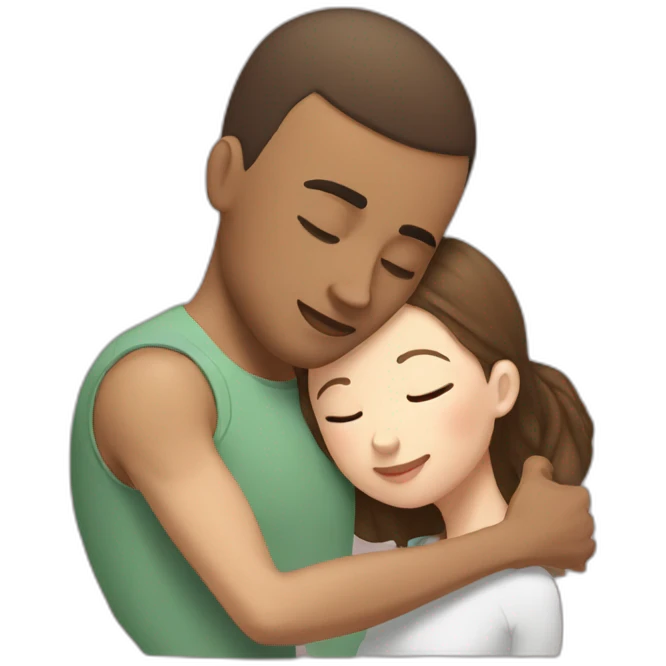 A mixed race man with very little hair kissing a white woman with brown hair, Who embrace each other tenderly emoji