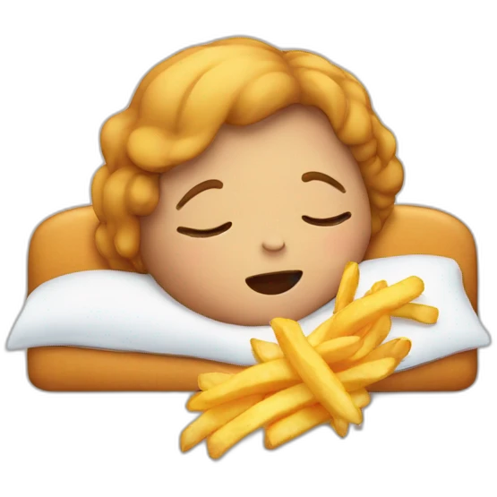 girl sleeping and she's dreaming she ate frenchfries emoji