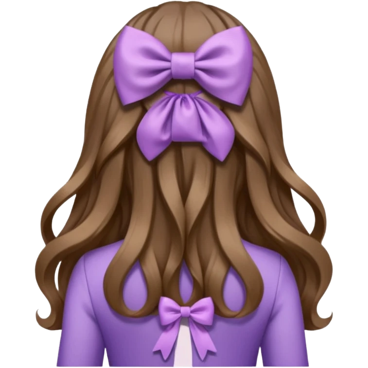 long wavy brown hair from behind with a medium lilac bow emoji