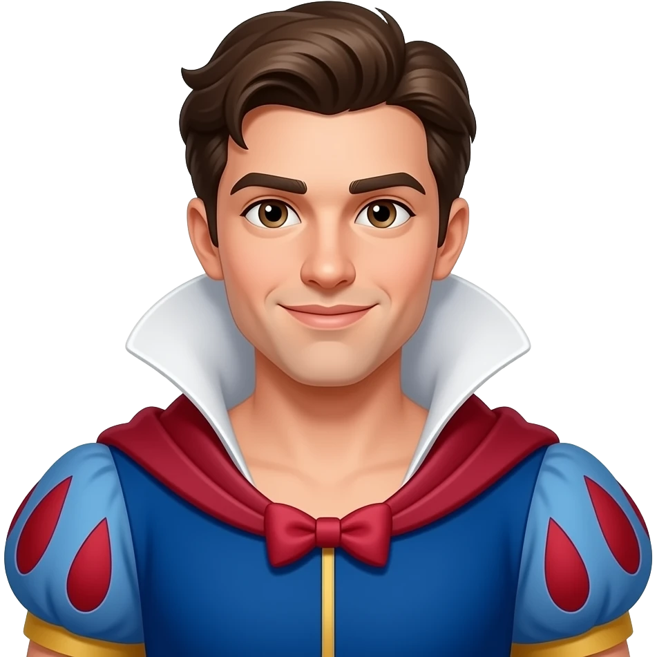 brown long haired guy wearing disney snow white princess costume emoji